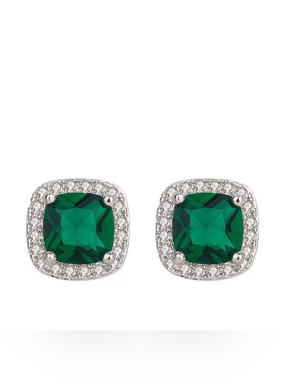 Emerald Green Halo Stud Earrings cubic zirconia